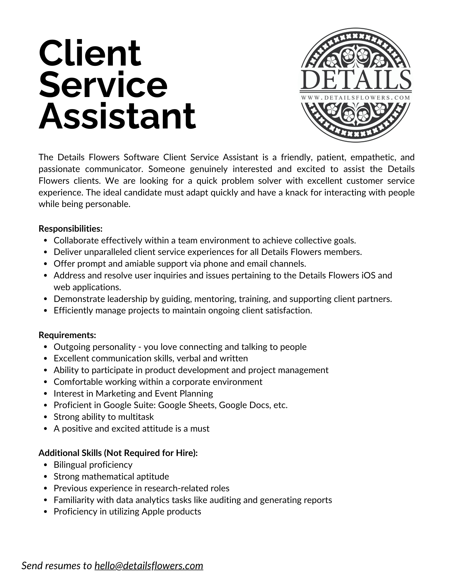 Client Service Assistant